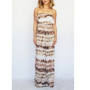 💛 Brown & White Floral Ruffle Tube Maxi S NWOT